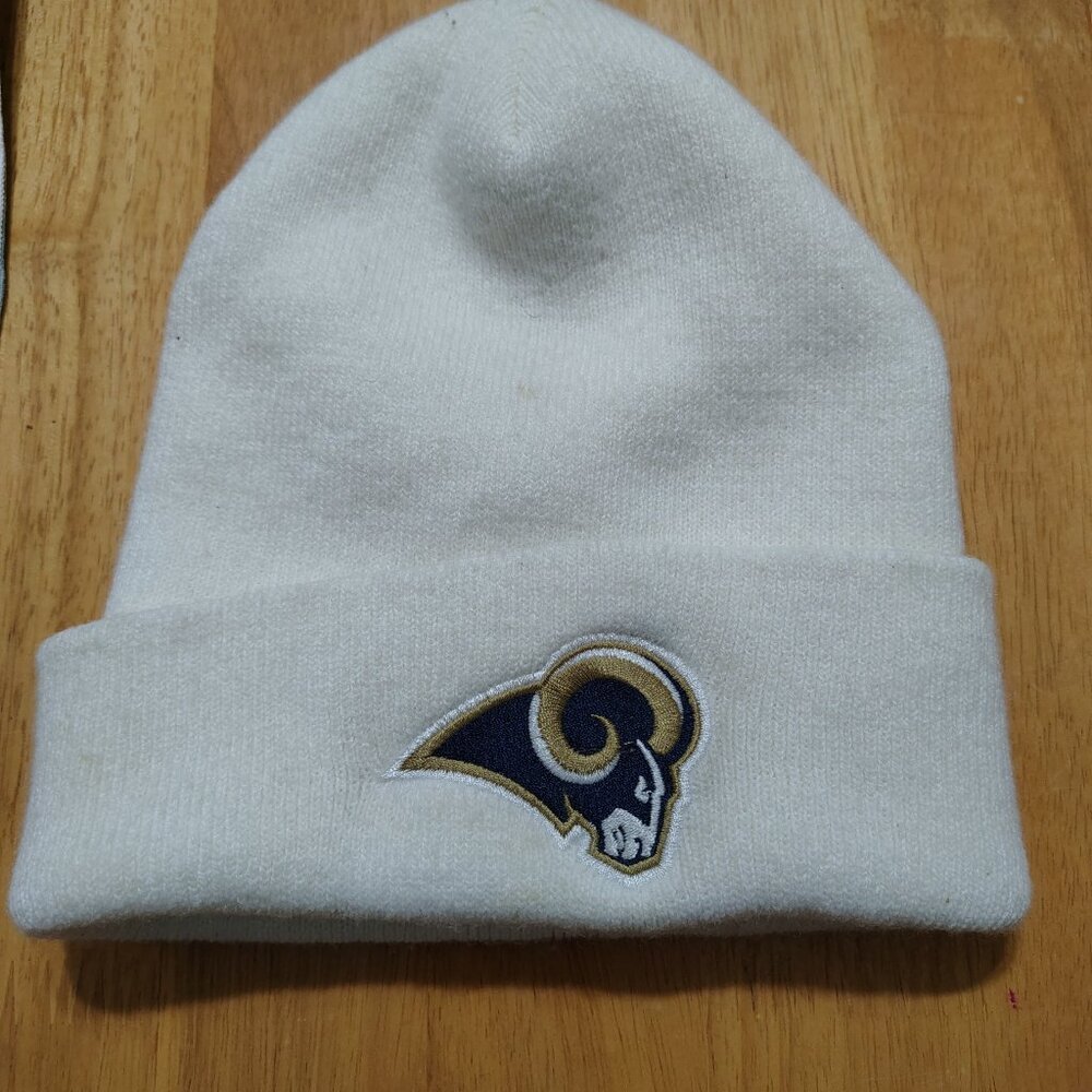 Men’s NFL Los Angeles Rams Cuffed Knit Beanie Ski Cap White Made in USA